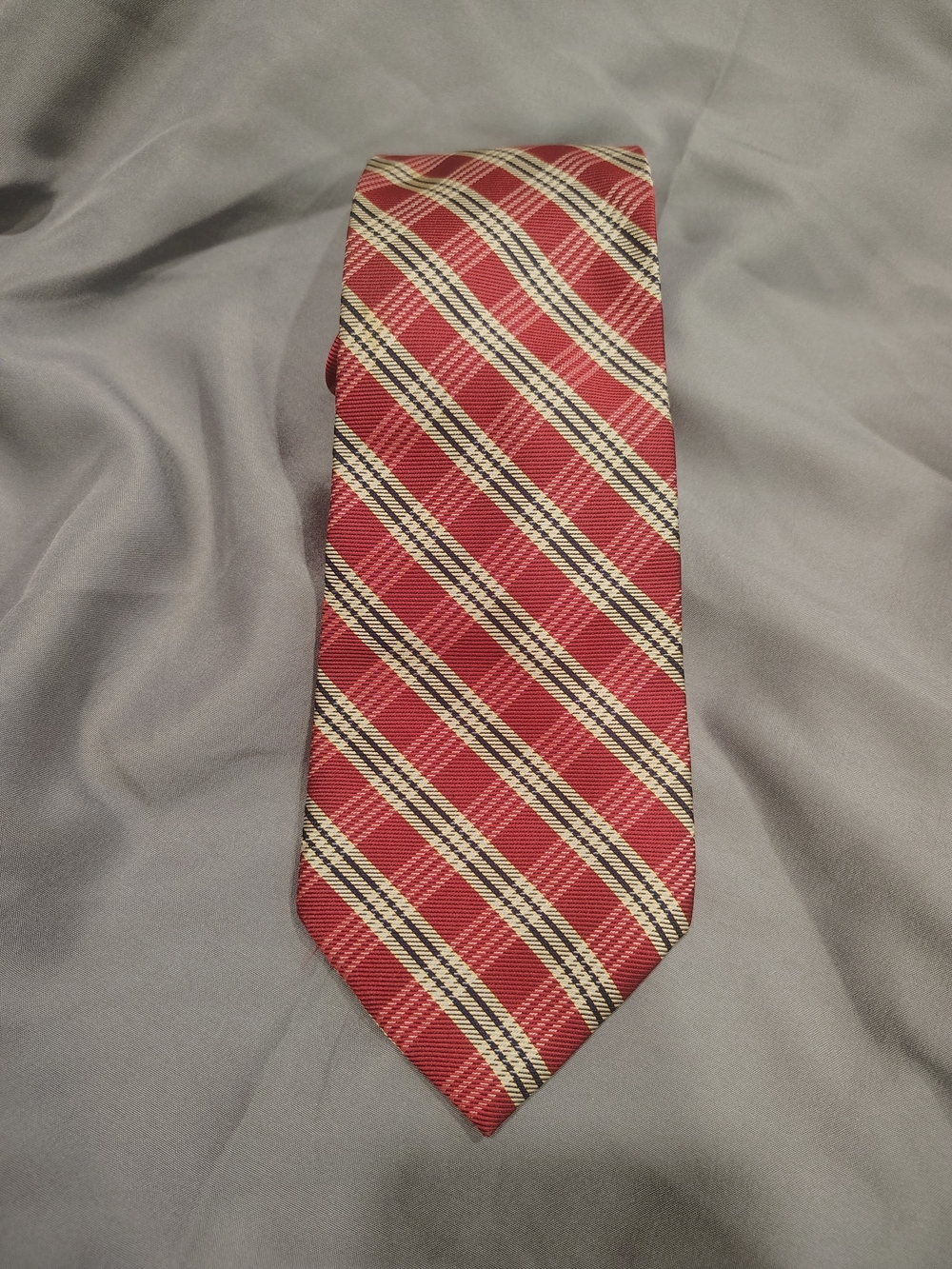 Savile Row Red Plaid Diagonal Stripe Tie, Silk